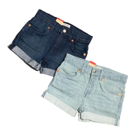 Levi's Jeans Shorts Girls Cuffed Stretch Blue & Light Blue 2 Pairs Size 12 NWT - Picture 1 of 10